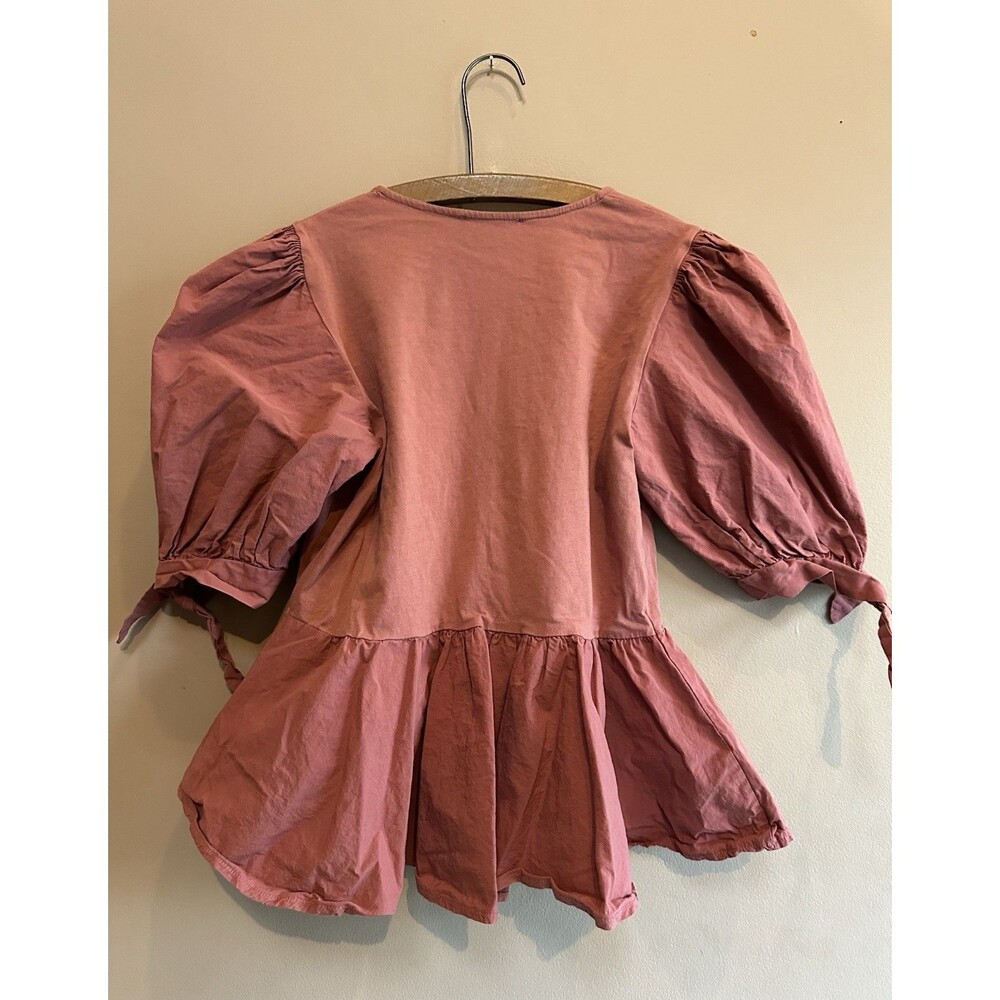 Zara Pink Bell Sleeve Tie Peplum Blouse 100% Cotton Women's Size Medium EUC - Picture 11 of 13